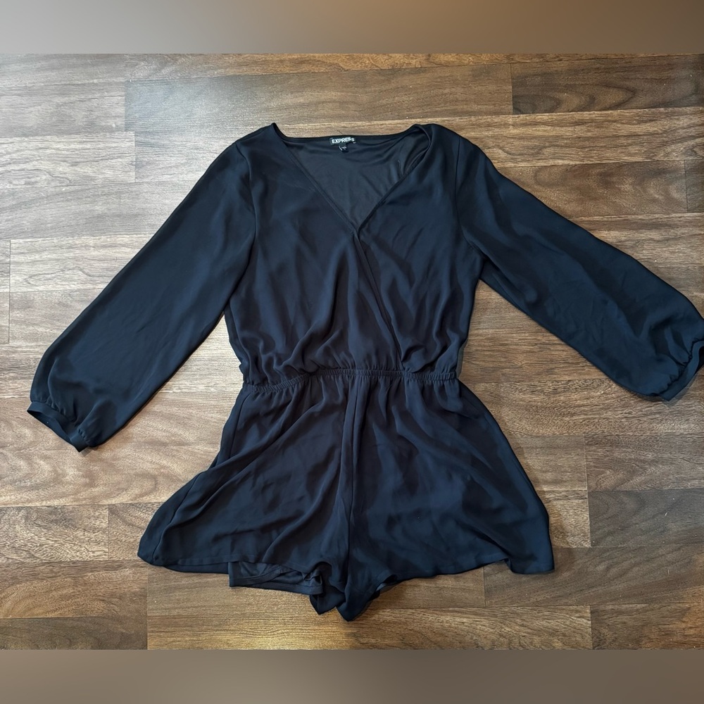 Express Black Long Sleeve V Neck Romper - Size L